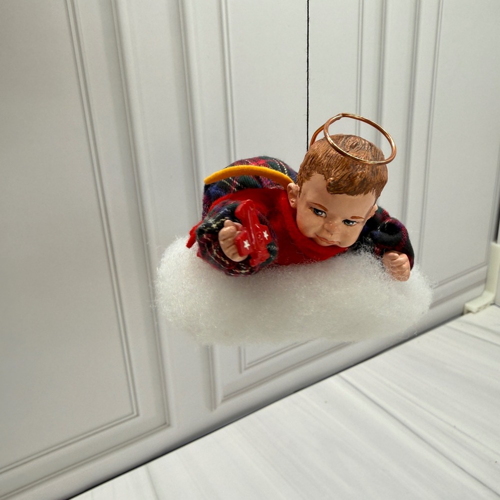 Vintage Simpich Tyler Cloud Baby Angel Ornament Red Airplane Handmade USA